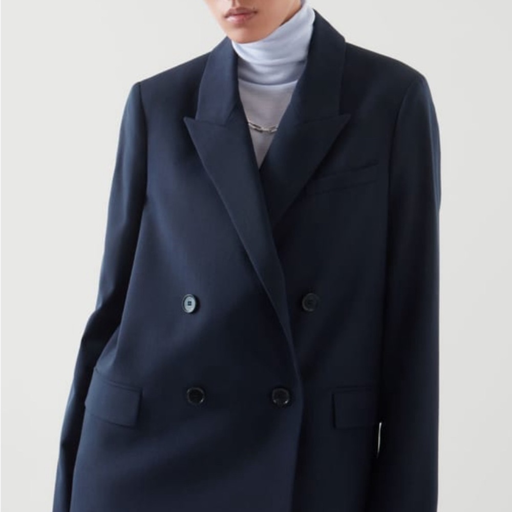 COS Double Breasted Navy Wool Blazer Jacket SZ 12